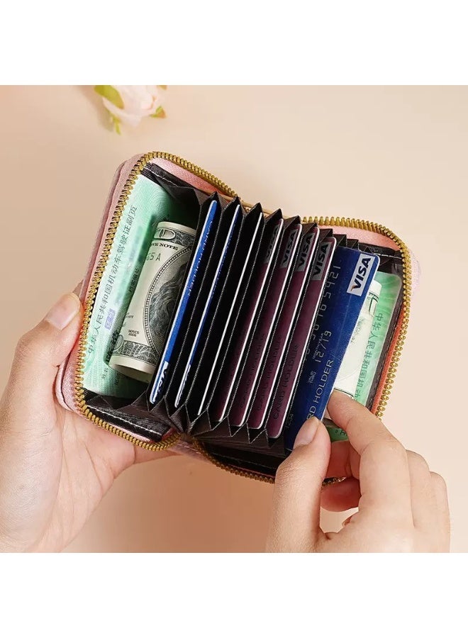 محفظة بطاقات جلدية - 11 فتحات، سحاب، تصميم الأكورديون، حماية RFID، رفيعة ومحمولة للرجال والنساء - Image 4